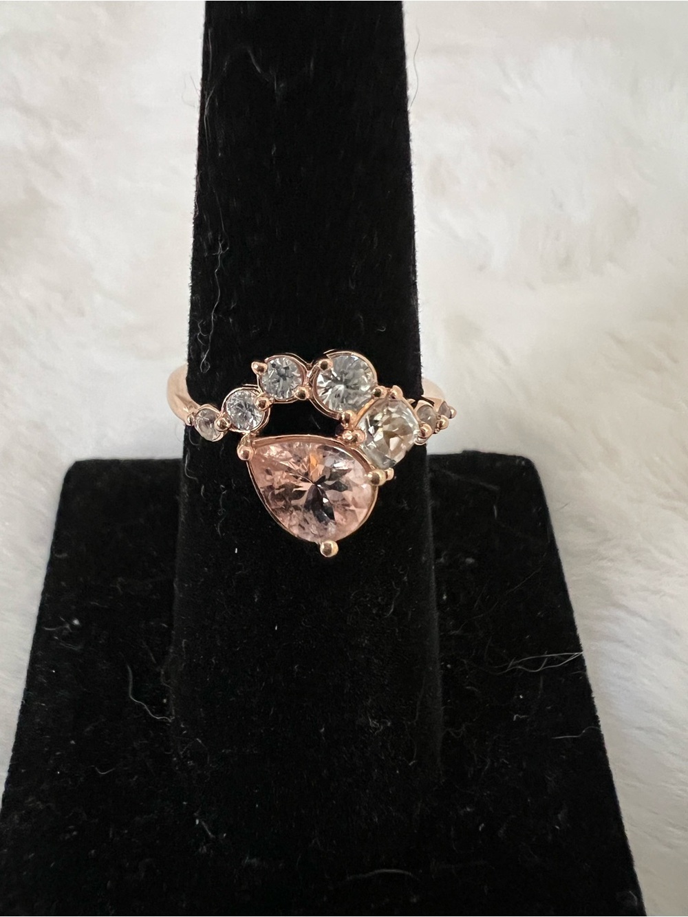 10K Rose Gold Peach Morganite Teardrop and Zircon Ring - Elegant Women's Jewelry